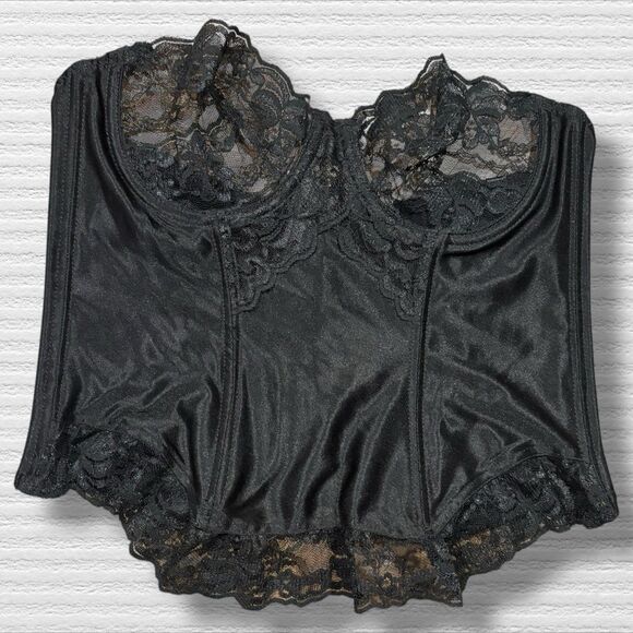 VTG Gold Label Victoria’s Secret Black Lace Bustier Corset Top 36 USA Union Made